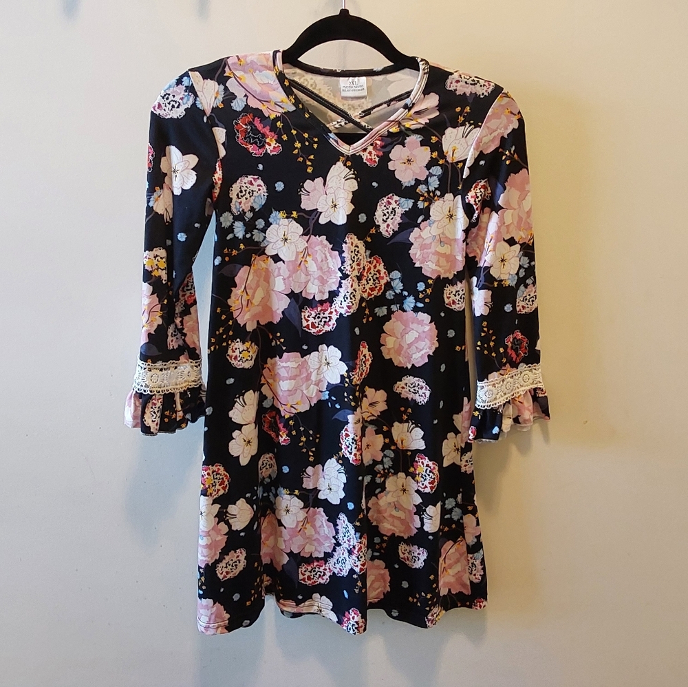 Floral Kids Casual Dress - Black and Pink